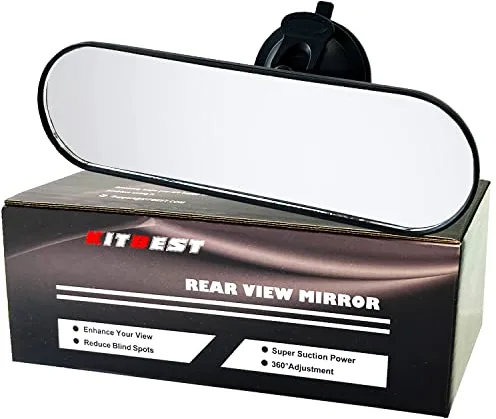 KITBEST Espejo Retrovisor Coche Interio 220 x 64mm, Espejo de coche adhesivo ajustable con Ventosa Extraíble, Espejos Interiores Iniversales Planos Fuertes sin Vibraciones para SUV y Camiones