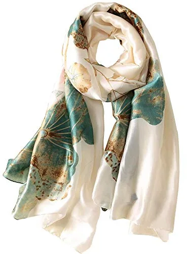 WEIGEER Silk Scarf Women Orange Shawl Stain Neckerchief Head Wrap Thin Beach Scarf Vintage Bridal Shawl Chiffon Muslim Colorful Cloth Christmas L189/W90 (Lotus)