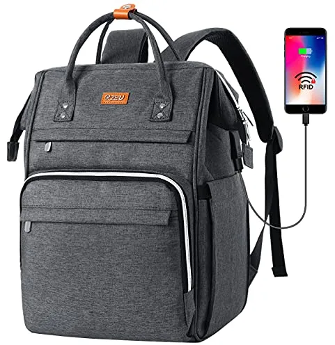 RJEU Mochila Portatil 17 Pulgadas,Mochila de ocio Mujer con Puerto de Carga USB para la Escolares/Escola/Negocios/Viajes,Gris Oscuro