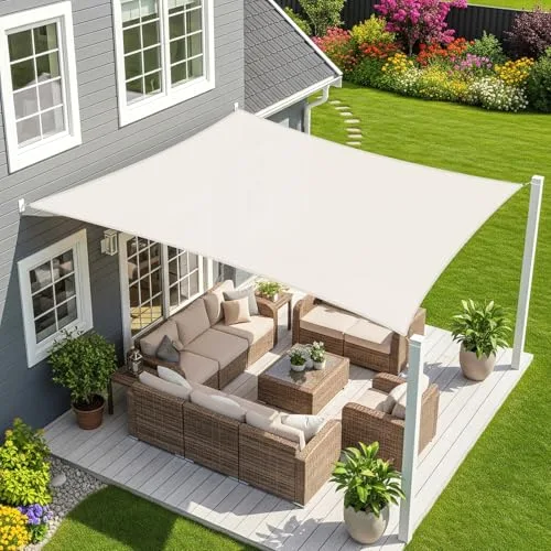 Sunnylaxx 3x4m Impermeable Toldo Vela de Sombra, Rectangular Crema Toldos Exterior Terraza Protección Rayos UV para Exteriores, Pergola, Jardín,Terrazas