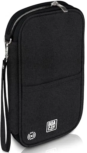 BOACAY Portadocumentos de Viaje Familiar con RFID, Cartera de Mujer y Hombre, Funda Pasaporte y Organizador de Documentos para Tarjetas, Billetes, Accesorios