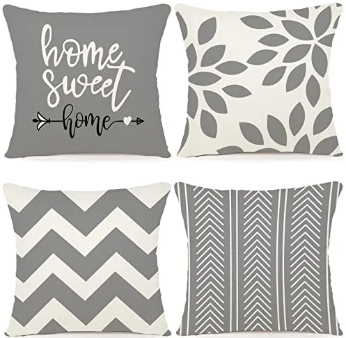ZWJD Fundas para Cojines de 40 x 40 cm, Juego de 4 Funda de Almohada del Decorativos de Tela de Lino para de Granja，Decorativa de Color sólido para Sala de sofá, Cama（Gris）