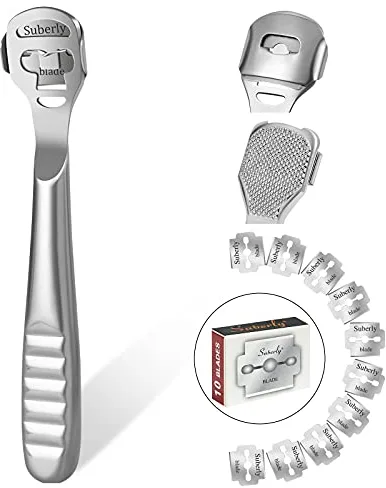 URAQT Eliminador de Callos y Callosidades, Raspador de Pies con 10 Cuchillas, Lima de Callos Remover la Piel Muerta, Removedor de Callos de Acero Inoxidable para el Cuidado de los Pies en Hogar