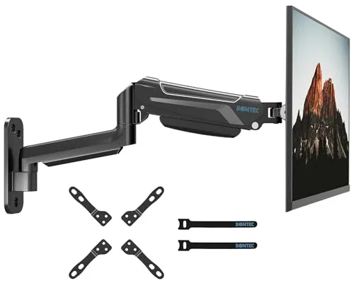BONTEC Soporte Monitor Pared de 13 a 42 Pulgadas hasta 9 kg, Brazo Monitor Pared con Resorte de Gas Completamente Ajustable, Inclinación y Giro, Altura Ajustable, VESA máx 200x200 mm