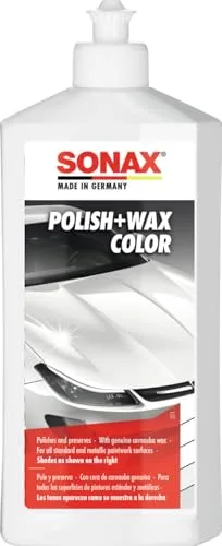 SONAX Polish+Wax Color NanoPro Blanco (500 ml) pulimento de fuerza media con pigmentos de color y componentes de cera | N.° 02960000-820