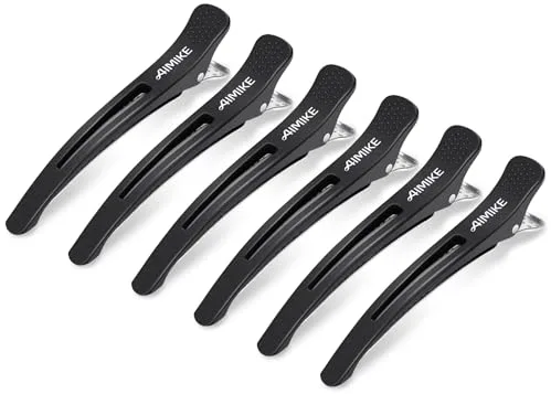 AIMIKE Pinza de Pelo de Duckbill,6 Piezas Pinzas Pelo Peluqueria Negras Para Peinado Salón, Pinzas PeloProfesionales Para Cortar El Cabello,Seccionador Largo Barrettes para Mujeres y Hombre