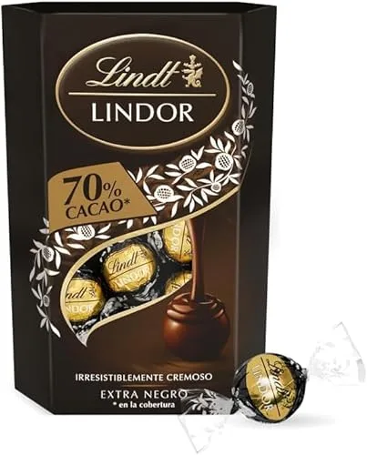 Lindt bombones LINDOR CORNET chocolate negro al 70% de cacao, delicioso bombón con interior de chocolate cremoso, 200 g, aproximadamente 16 bombones