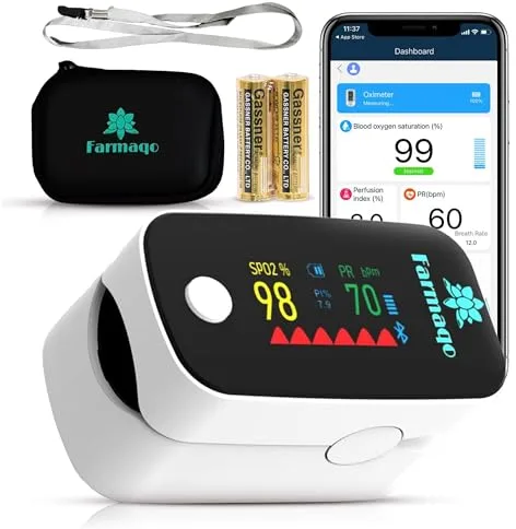 Pulsioxímetro de Dedo Profesional con Aplicación Bluetooth – Medidor de Oxígeno en Sangre y Pulso con Precisión, Oxímetro Digital Portátil para niños y adultos