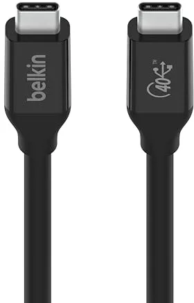 Belkin cable USB4 USB-C a USB-C con certificación USB-IF y Power Delivery de hasta 100 W, 40 Gbps de transferencia de datos y retrocompatibilidad con Thunderbolt 3, USB 3.2 y otros, 0,8m