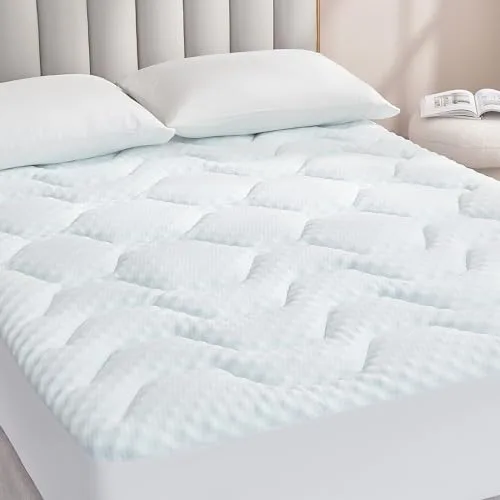 EHEYCIGA Topper Viscoelástico 135x190 3cm, Topper Colchón Viscosa de Bamboo, Cubrecolchones Memory Foam Mattress Toppers, Sobrecolchón para Gel Transpirable Desenfundable y Lavable, Blanco