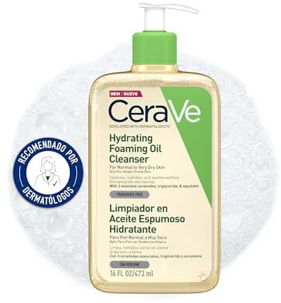 CeraVe Limpiador en Aceite Espumoso Hidratante, Para Pieles Normales a Muy Secas con Tendencia Atópica, Para Rostro y Cuerpo, Limpia e Hidrata, Enriquecido con Ácido Hialurónico, 473ml
