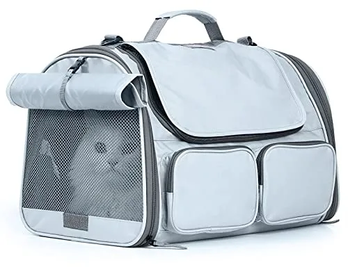 FUKUMARU Transportín Perro Gato, aprobada por la aerolínea, Bolsa Transporte Transpirable para Mascotas, transportador de Viaje para Mascotas de hasta 22 kg, Color Gris
