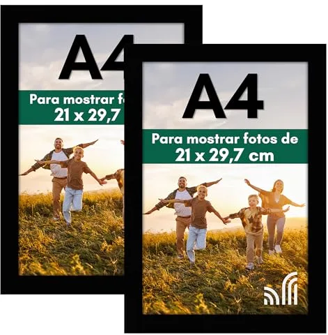 Americanflat Marco para Fotos A4 en Negro - Marco de Fotos con Cristal Irrompible, Accesorios para Colgar y Pie - Visualización Horizontal o Vertical - 2 Unidades