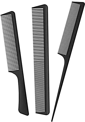 JeoPoom 3 Piezas Peine de Pelo de Antiestático, Peine de Peluquería de Fibra de Carbono, Peines de Dientes Finos Profesionales, Peines de Cola de Peluquero para Corte y Peinado