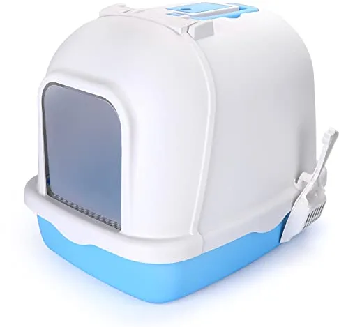 Nobleza - Inodoro para Gatos con Abertura Frontal y Pala, Caja de Arena Cubierta Desmontable, Arenero Grande, Azul 54 * 41 * 45 CM