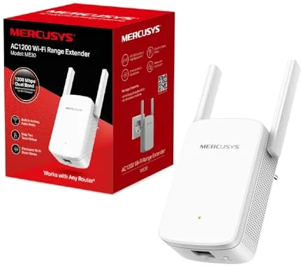 MERCUSYS - ME30 AC1200 Repetidor WiFi, 5 GHz & 2.4 GHz, 2 Antenas Externas, 10/100Mbps Puerto, WPS Botón, Play y Plug, Indicador LED de Señal, Fácil Configuración