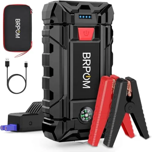 BRPOM Arrancador de Coches, 7000A 21800mAh Arrancador de Baterias de Coche 12V(para 8.0L de Gasolina o 6.5L de Diésel), Jump Starter Portátil, Carga Rápida QC3.0, Espera Larga