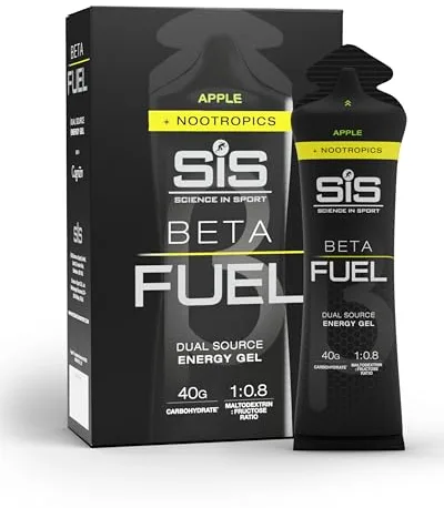 Science in Sport BETA Fuel + Nootropics Gel 6x60ml Manzana - Gel energético rico en carbohidratos con 40g de hidratos de carbono, Energy gel para deportes de resistencia