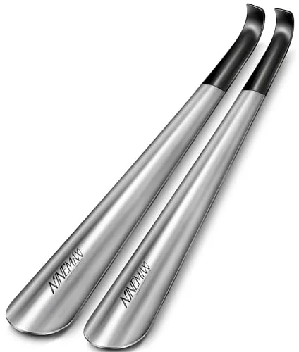 NINEMAX Calzador De Zapatos Largo, Calzador Largo Metalico, 42cm Calzadores con Mango Acero Inoxidable para Personas Mayores Hombre Mujer (Paquet de 2)