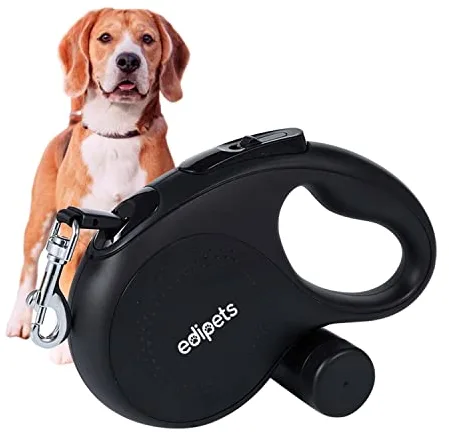 Edipets, Correa Perro Extensible/Retráctil, 5 y 8 Metros, Nuevo Modelo Avanzado, Incluye Dispensador de Bolsas, Cinta Flexible para Adiestramiento y Paseo (Negro, 5 Metros)