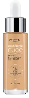 L’Oréal Paris Accord Parfait, Sérum Con Color Rellenador, Con Ácido Hialurónico Puro 1% y 7% de Glicerina, Acabado Natural, Piel Más Lisa y Luminosa, Accord Parfait Serum, Medium (4-5)