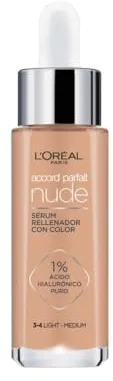 L’Oréal Paris Accord Parfait, Sérum Con Color Rellenador, Con Ácido Hialurónico Puro 1% y 7% de Glicerina, Acabado Natural, Piel Más Lisa y Luminosa, Accord Parfait Serum, Light Medium (3-4)