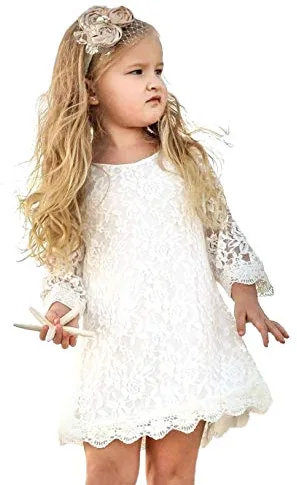 MIXIDON Niñas Vestidos de Encaje Bautismo Vestidos de Bautizo Bordado Flor Boda Fiesta 9-10 años