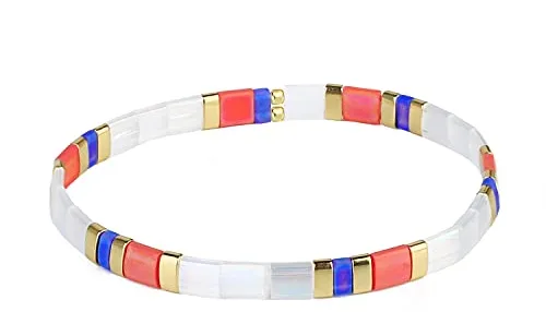 KELITCH Moda Tila Miyuki Pulsera Con Cuentas Coloridas Pulseras Elásticas Pulseras De La Amistad Para Mujeres Regalos De Cumpleaños (2J)