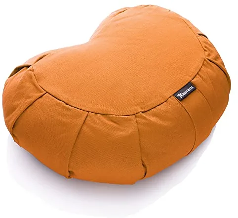 BODYMATE Cojín de Yoga Media Luna 42 cm largo 30 cm ancho 15 cm alto | Relleno de cáscaras de trigo sarraceno | Funda extragruesa y lavable en lavadora de algodón 100% | Cojín de meditación
