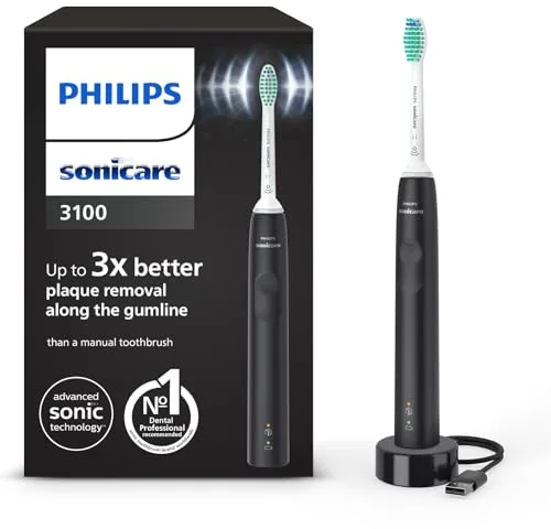 Philips Sonicare serie 3100, cepillo dental eléctrico, sónico, sensor de presión y temporizador, negro, HX3671/14, Negro