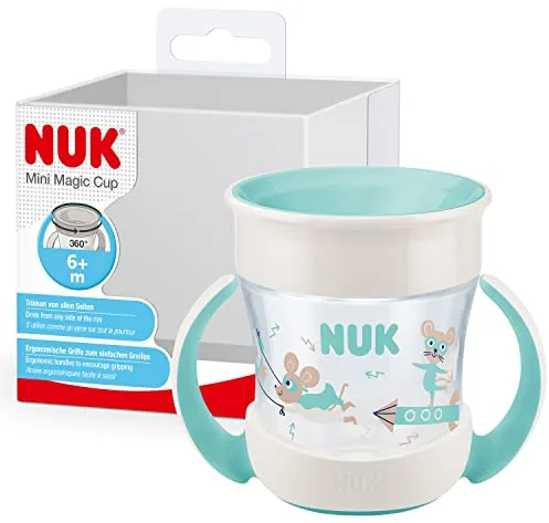 NUK Mini Magic Cup taza para sorber | Borde a prueba de derrames de 360° | +6 meses | Asas para facilitar la sujeción | Sin BPA | 160 ml | Ratón (turquesa)