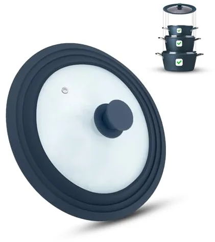 M.S.N Tapa de cristal universal, ollas y sartenes de 28/30/32 cm, con válvula de escape y borde de silicona.