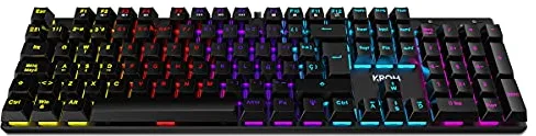 KROM KASIC – Teclado mecánico Gaming RGB con switches Rojos, Layout español, retroiluminación Rainbow, 25 Teclas Anti-ghosting y 12 Multimedia, Modo Juego, conexión USB – Negro