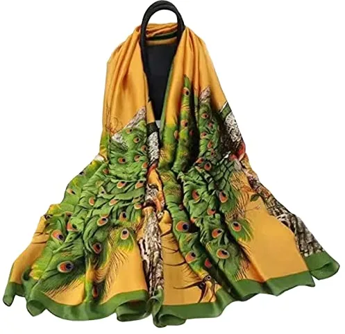 LANKEE Bufanda de seda para mujer, bufanda azul, bufandal Lotus Scarf Neckerchief Long Head Wrap Thin Scarf Beach Women Hijab Belt Vintage Bridal Shawl Chiffon Scarf Cloth Green