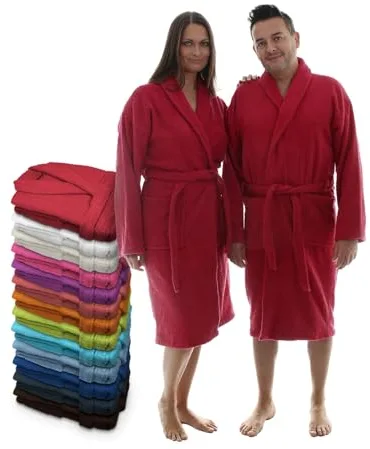 LEBENGOOD Albornoz Unisex, Mujer y Hombre 100% Algodón Rizo Americano 450 gr con Cinturón, Bolsillos, Ducha, Bata Suave, Toalla (M, Granate)