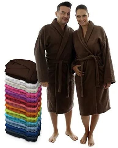 LEBENGOOD Albornoz Unisex, Mujer y Hombre 100% Algodón Rizo Americano 450 gr con Cinturón, Bolsillos, Ducha, Bata Suave, Toalla (L, Chocolate)