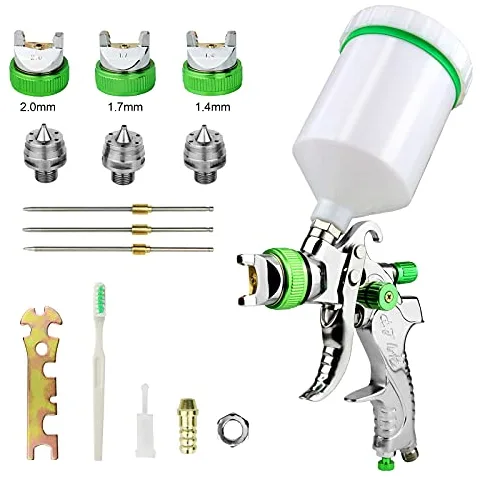 HVLP Pistola de Pintura Profesional Con 3 Boquillas 1,4mm 1,7mm 2,0mm y Taza de 600cc - Para Automóviles, Techos, Paredes, Pisos