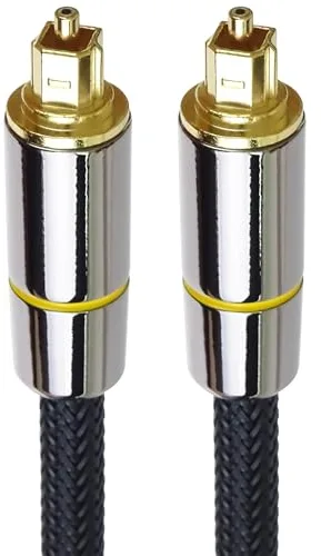 PremiumCord Cable de Audio Óptico Toslink de 1 m, Diámetro Exterior: 7 mm, Conector Toslink, Cable Digital Para Sistema Estéreo Hifi Soundable TV, HQ Audio, Metal + Nailon, Color Negro, Dorado
