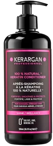 Kerargan - Acondicionador Ultra Reparador con Queratina para Cabello Dañado y Estresado - Suavizante, Alisador y Protector - Sin Sulfatos, GMO, Aceite Mineral - 500ml