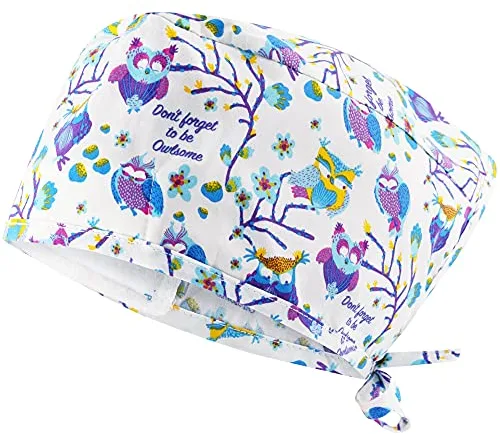 Adelina Gorro Quirofano Enfermera Gorros Quirofano Mujer en Apuros Accesorio para Personal Médico Búhos blancos, Talla única