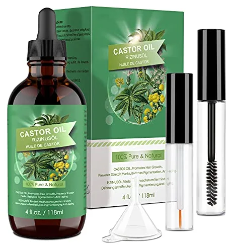 118 ML de Aceite de Ricino 100% Puro Prensado en Frío Estimula el Crecimiento del Cabello, las Pestañas y las Cejas, la Barba, las Uñas, el Cuerpo y el Rostro