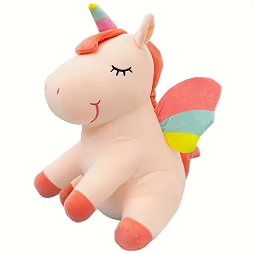 SNOWOLF Peluche de Unicornio con diseño de Unicornio y Peluche con alas de Arco Iris, Juguete Kawaii para niños y niñas (25CM, Pink)