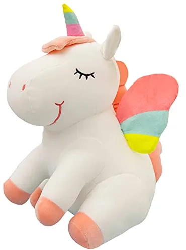 SNOWOLF Peluche de Unicornio con diseño de Unicornio y Peluche con alas de Arco Iris, Juguete Kawaii para niños y niñas (25CM, White)