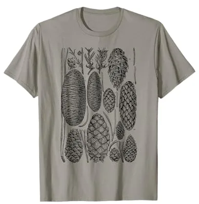 Cono de pino vintage Botánico Ilustración Naturaleza pino árbol Camiseta