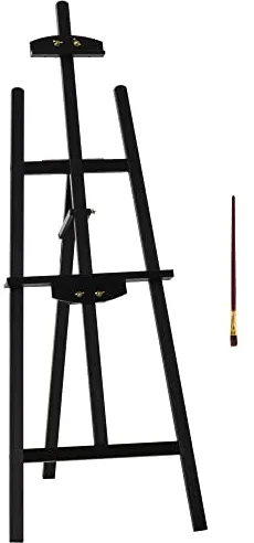 HOMCOM Caballete de Pintura de Madera Caballete de Dibujo con Ángulo Ajustable de 75° Soporte Trípode y Pincel para Lienzos 51,5x71,5x134,5 cm Negro