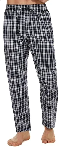 Litherday Pantalón de Pijama para Hombre Invierno Largo Algodón Pantalones Largos de Pijama de Hombre Pantalones Pijama de Cuadros Pantalón de Dormir de Primavera con Bolsillos y Cordón, Azul, XL