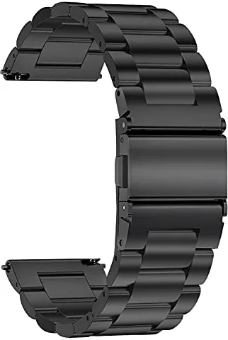 TStrap Correa de reloj de metal de 20 mm, color negro, con cierre rápido, para hombre y mujer, pulsera de reloj inteligente de acero inoxidable cepillado macizo de repuesto, 16 mm, Negro , 22mm