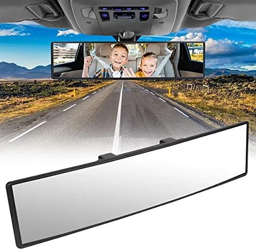 URAQT Espejo Retrovisor Interior Universal Antideslumbrante Panorámico para Automóvil, SUV y Camiones - Negro 310mmx85mm