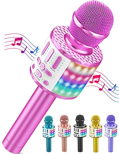 Micrófono inalámbrico Bluetooth Karaoke, portátil Karaoke, micrófono con luz, micrófono Karaoke para niños/Adultos Cantar Club Navidad cumpleaños Noche Familia Youtube Live, Idea de Regalo