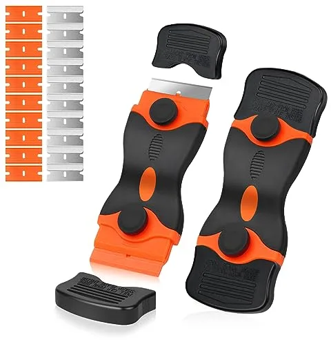 Flintronic Rascador, Rasqueta para Vitrocerámica Multiusos, Rasqueta Vitroceramica, 20 Cuchillas de Repuesto para Rascar la Estufa, Rascar Etiquetas, Adhesivos, Calcomanías, Sellos o Pintura en Vidrio